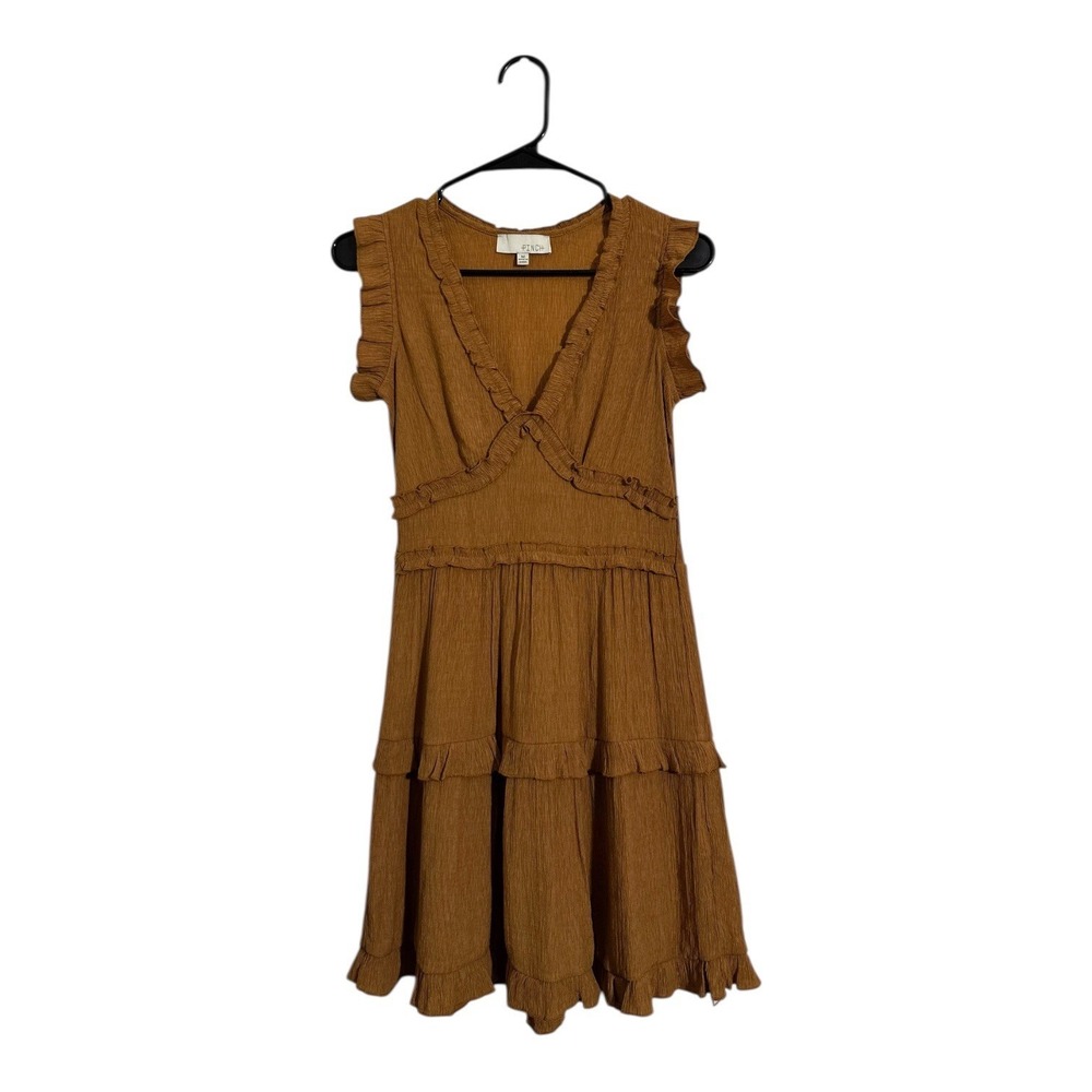 Pinch Mustard Brown Ruffle Tiered Mini Dress